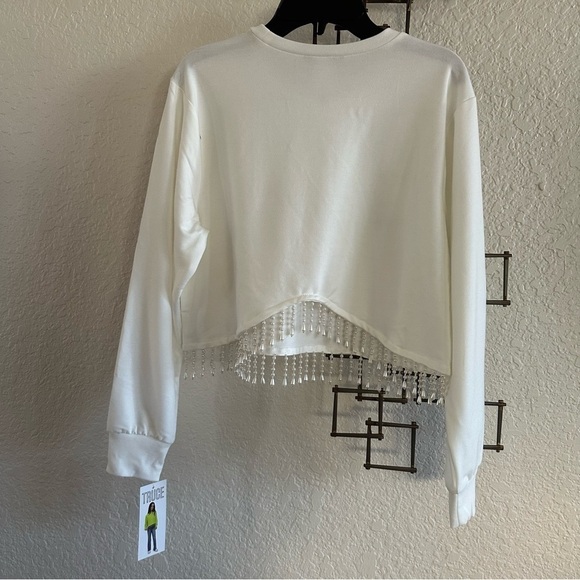 Girls Truce Fringe Pullover | White Cropped Sweatshirt | Size 14 | NWT - Picture 8 of 13